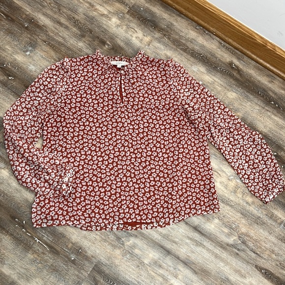 LOFT Floral Womens Top Victorian High Neck Ruffles Size L Sheer Feminine Office - Picture 8 of 15